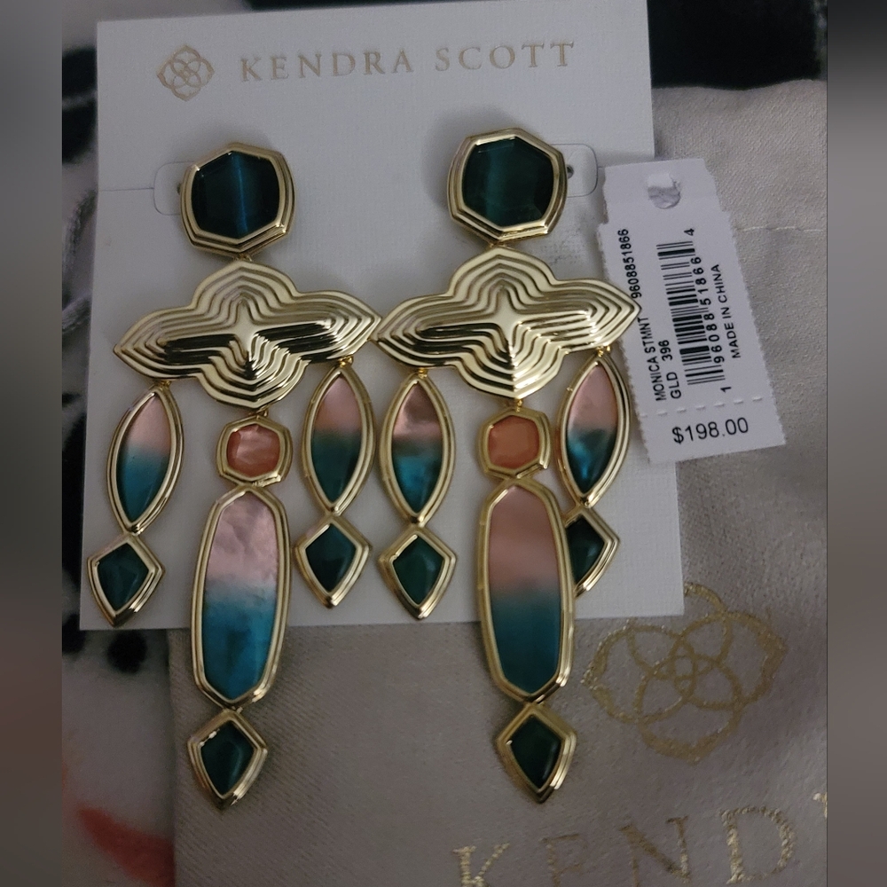 BNWT Kendra Scott Teal mix and Gold Monica Statement Earrings